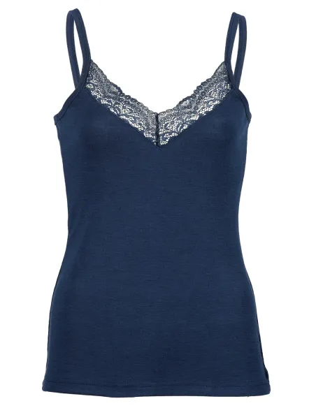 Haut avec Dentelle Navy Femme Soie Laine Engel Natur
