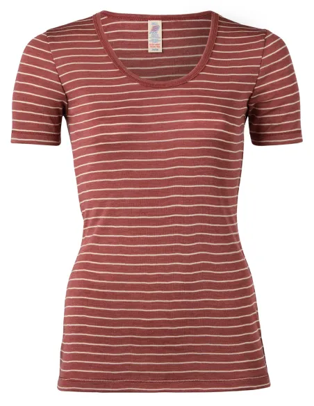 T-Shirt Rayé Manches Courtes Femme Soie Laine Engel Natur