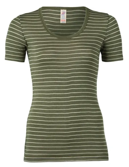 T-Shirt Rayé Manches Courtes Femme Soie Laine Engel Natur