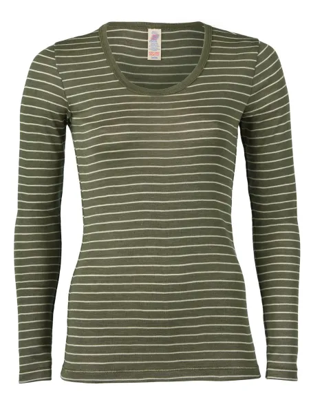 T-Shirt Rayé Manches Longues Femme Soie Laine Engel Natur