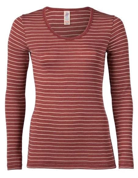 T-Shirt Rayé Manches Longues Femme Soie Laine Engel Natur