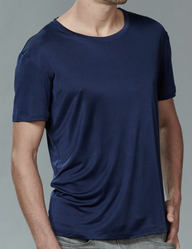 T-Shirt en Soie Homme Bleu Foncé...