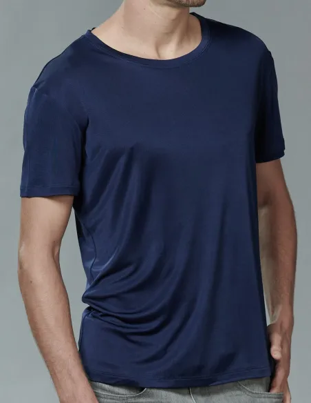 T-Shirt en Soie Homme Bleu Foncé Kokon Zwo