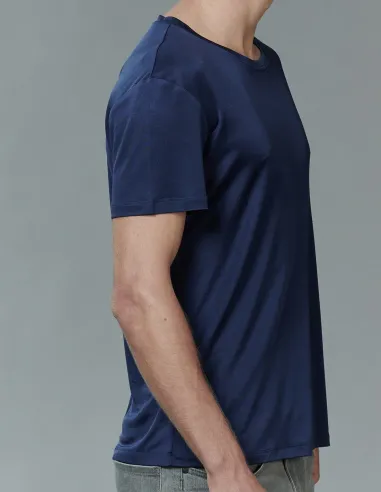 T-Shirt en Soie Homme Bleu Foncé Kokon Zwo