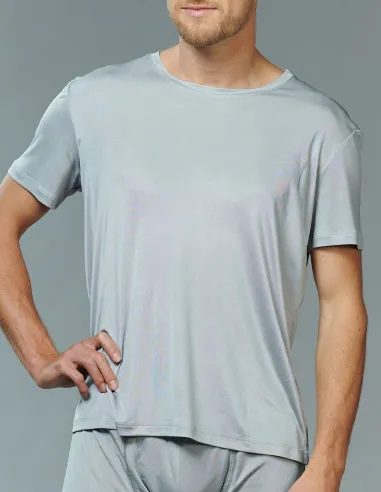 T-Shirt en Soie Homme Gris Kokon Zwo