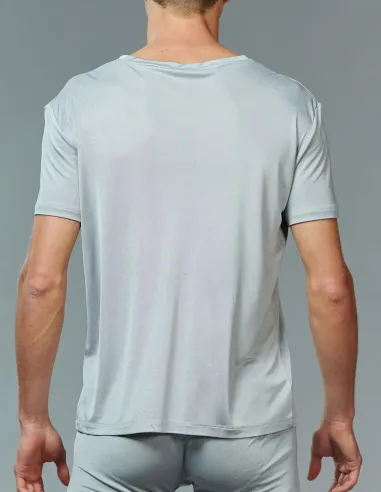 T-Shirt en Soie Homme Gris Kokon Zwo