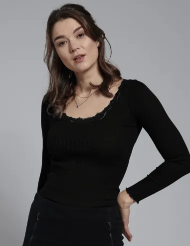 Chemise Côtelée Soie Coton avec Dentelle Kokon Zwo