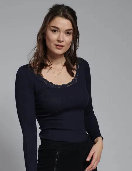 Chemise Côtelée Soie Coton avec Dentelle Kokon Zwo