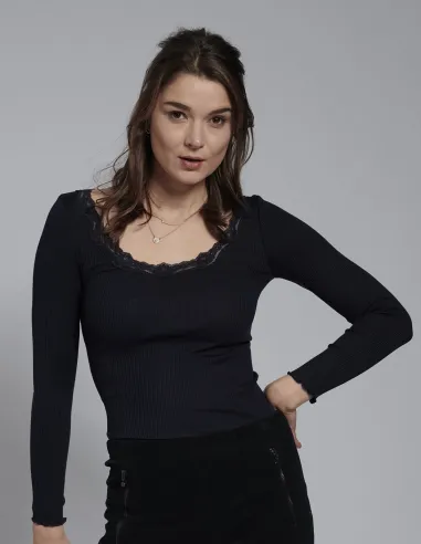 Chemise Côtelée Soie Coton avec Dentelle Kokon Zwo