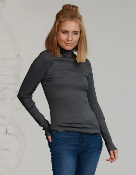 Pull en Soie Côtelé Femme Col Montant Kokon Zwo