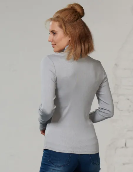 Pull en Soie Côtelé Femme Col Montant Kokon Zwo
