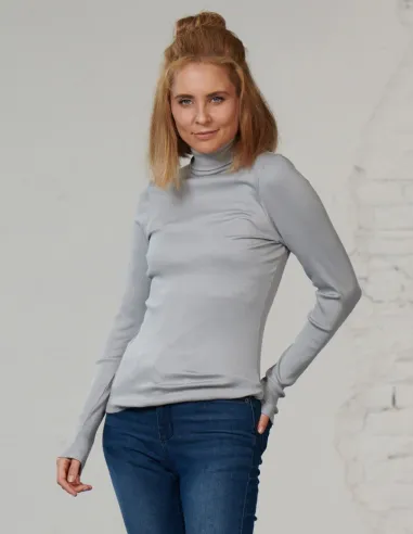 Pull en Soie Côtelé Femme Col Montant Kokon Zwo