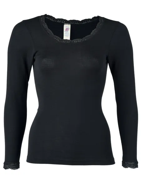 T-Shirt Manches Longues avec Dentelle Femme Soie Laine Engel Natur