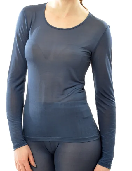 T-Shirt en Soie Femme Manches Longues Alkena