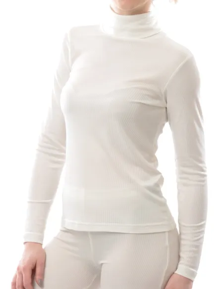 T-Shirt en Soie Côtelé Femme Col Montant Alkena
