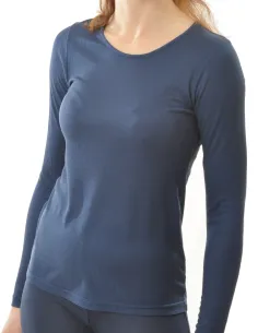 T-Shirt en Soie Côtelé Manches Longues Femme Alkena